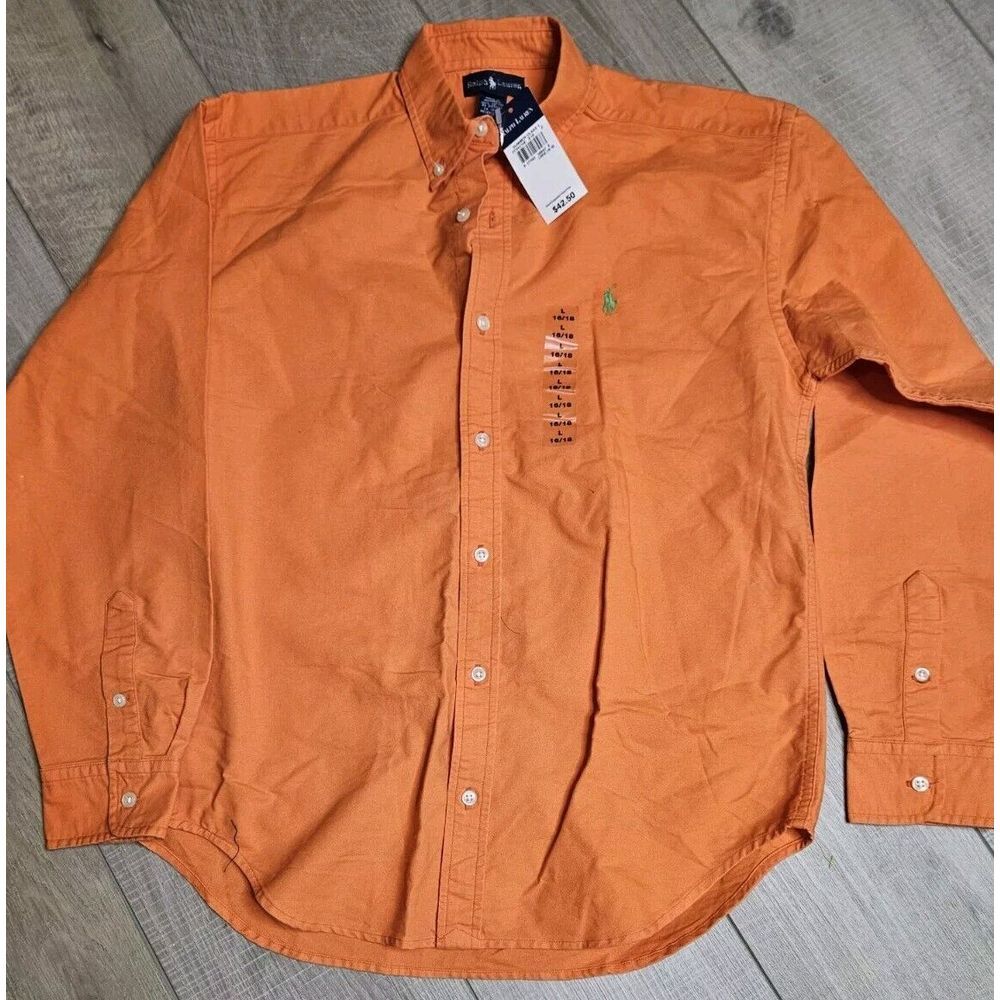 NWT Ralph Lauren Boys Longsleeve Button Up Size Large 16-18 Orange